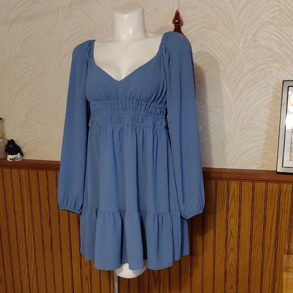 Streetwear Society Elegant Blue Long Sleeve Dress